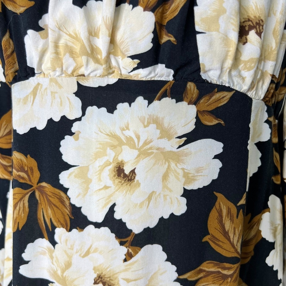 Old Navy Dark Floral Maxi Dress L Black White Brown Milkmaid Square Neck - Picture 4 of 11